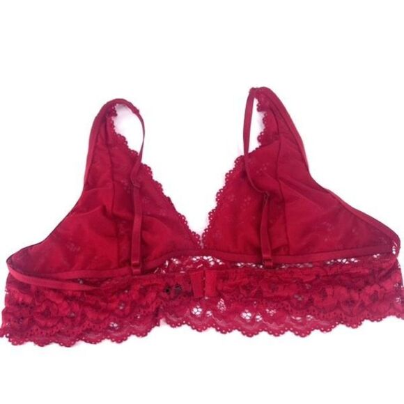 iCollection Women's Long Line Triangle All Over Floral Lace Bralette Red Size 3X - Picture 1 of 8